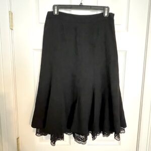 Ann Taylor Black Midi Skirt with Ruffled Fit and Flare